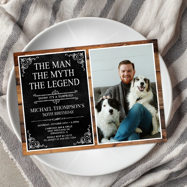 Rustic Man Myth Legend Surprise 50th Birthday Invitation (Creator Uploaded)