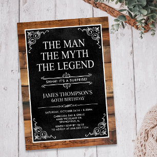Rustic Man Myth Legend Surprise 60th Birthday Invitation