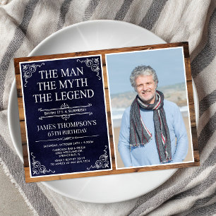 Rustic Man Myth Legend Surprise 65th Birthday Invitation