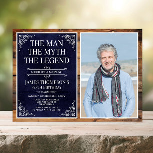 Rustic Man Myth Legend Surprise 65th Birthday Invitation