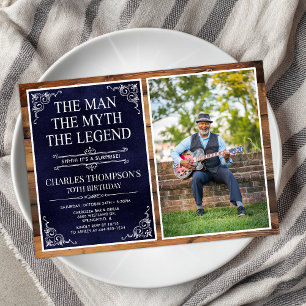 Rustic Man Myth Legend Surprise 70th Birthday Invitation