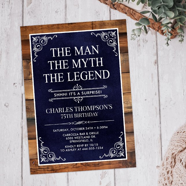 Rustic Man Myth Legend Surprise 75th Birthday Invitation (Creator Uploaded)