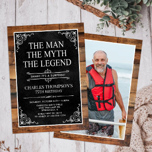 Rustic Man Myth Legend Surprise Photo 75 Birthday Invitation