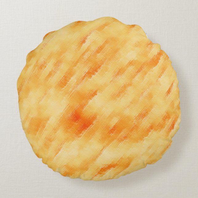 Rustic mango yellow like textured painting round cushion (Back)