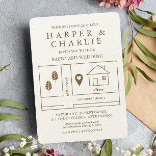 Rustic Map Backyard Wedding   Invitation