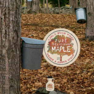 RUSTIC MAPLE autumn colours maple syrup kraft labe Classic Round Sticker