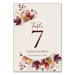 Rustic Maple Leaf Fall Wedding Table Number