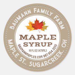 Rustic Maple Syrup Label Colourful Maple Leaves 