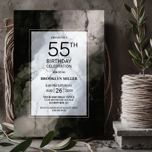 Rustic Marble 55th Birthday Party Invitation