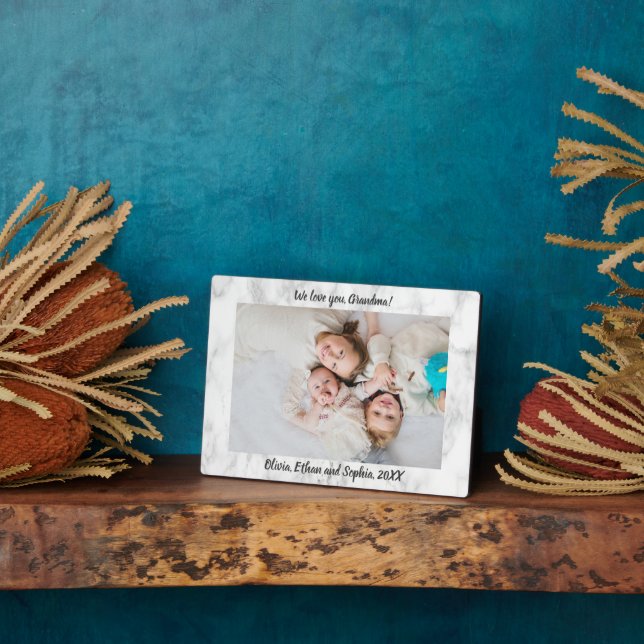 Rustic Marble Personalised Name Photo Plaque (Side)