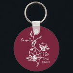 Rustic Marcela I Do Crew Bridesmaid Bridal Party   Key Ring<br><div class="desc">Botanical floral against rustic marsala burgundy colour makes a standout bridesmaid gift for your bridal party.  Easily customise with name and event date of choice.  Gift keepsake for the bachelorette party,  bridal party,  maid of honour,  and more.</div>