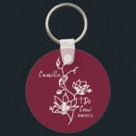 Rustic Marcela I Do Crew Bridesmaid Bridal Party   Key Ring<br><div class="desc">Botanical floral against rustic marsala burgundy colour makes a standout bridesmaid gift for your bridal party.  Easily customise with name and event date of choice.  Gift keepsake for the bachelorette party,  bridal party,  maid of honour,  and more.</div>
