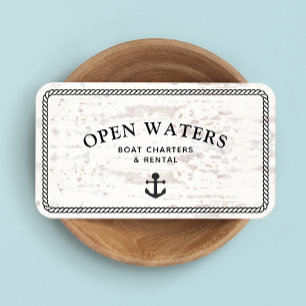 Rustic Marina Rope Anchor Boat White Wood Business Card