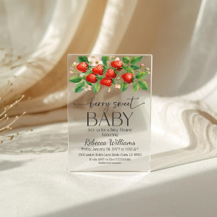 Rustic Market Strawberry Berry Sweet Baby Shower Acrylic Invitations