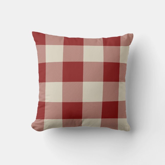 Rustic Maroon and Beige Buffalo Check Plaid Cushion (Front)