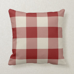Rustic Maroon and Beige Buffalo Check Plaid Cushion