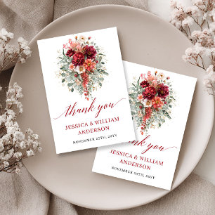 Rustic Maroon Autumn Floral Thank You Card