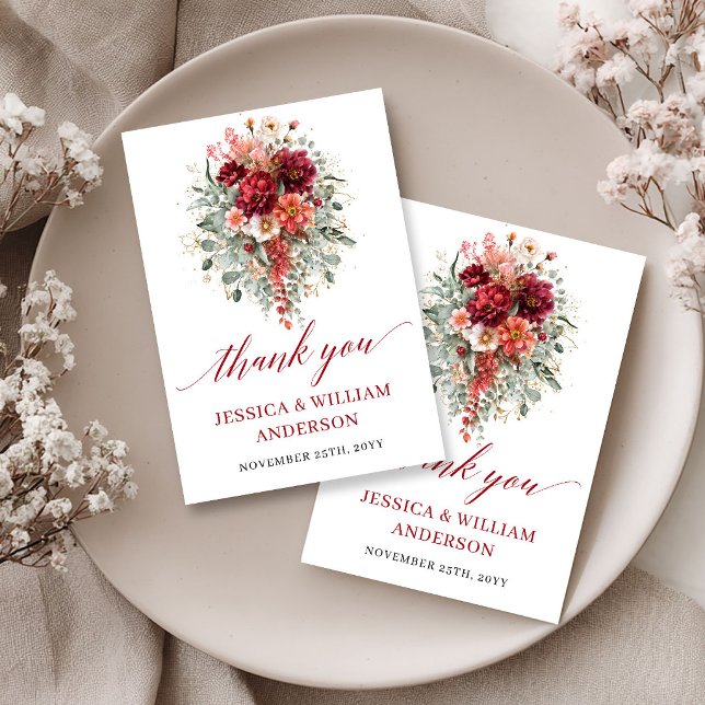 Rustic Maroon Autumn Floral Thank You Card (Rustic Maroon Autumn Floral Thank You Card

)