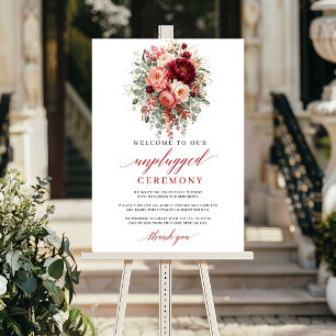 Rustic Maroon Autumn Floral Unplugged Ceremony   Poster