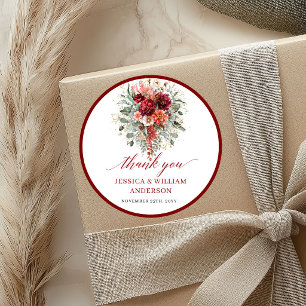 Rustic Maroon Autumn Floral Wedding Sticker