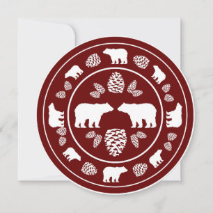 Rustic maroon bear bridal shower round invitation