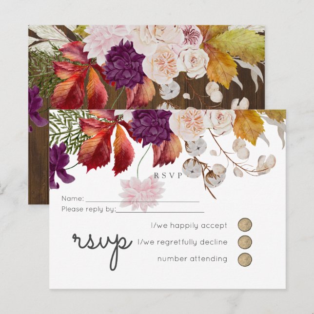 Rustic Maroon Ginger Blush Wedding RSVP Invitation Postcard (Front/Back)
