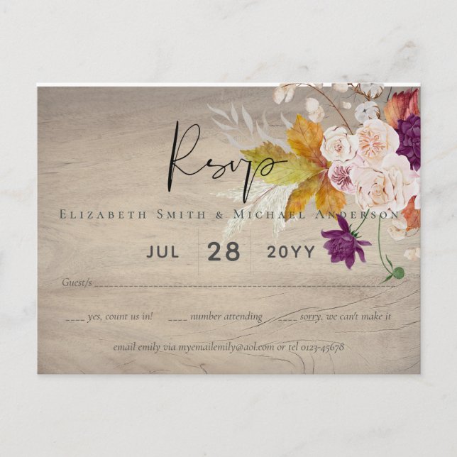Rustic Maroon Ginger Blush Wedding RSVP Postcard (Front)