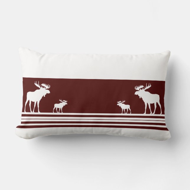 Rustic maroon moose decorative lumbar pillow (Front)