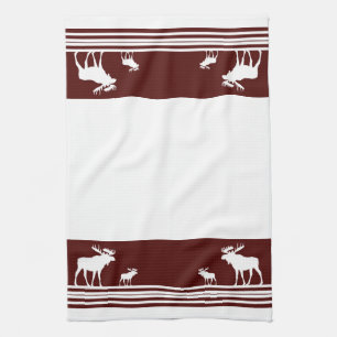 Rustic maroon moose pattern kitchen towel