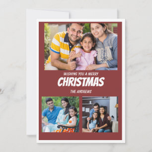 Rustic Maroon Red Christmas Photo Collage card