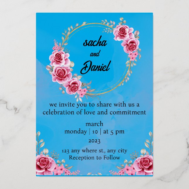 Rustic Maroon Winter Wedding Floral Foil Invitatio (Front)