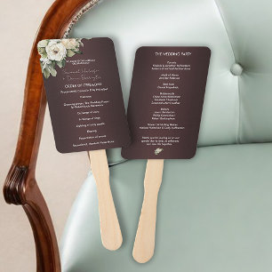 Rustic Marsala and Roses Wedding Program Hand Fan