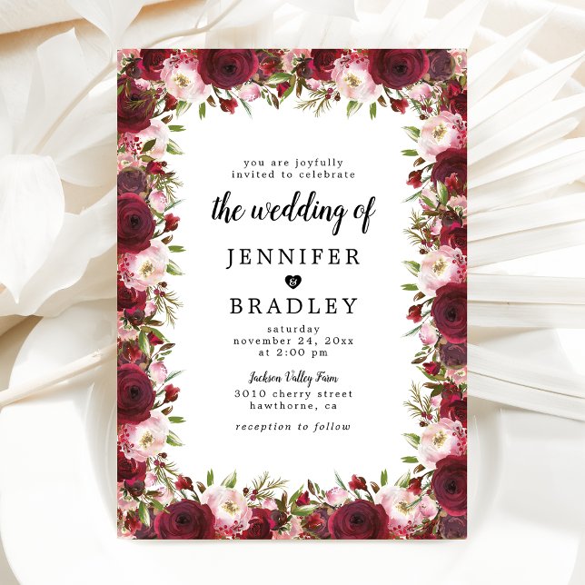 Rustic Marsala Burgundy Flowers Wedding Invitation (Creator Uploaded)