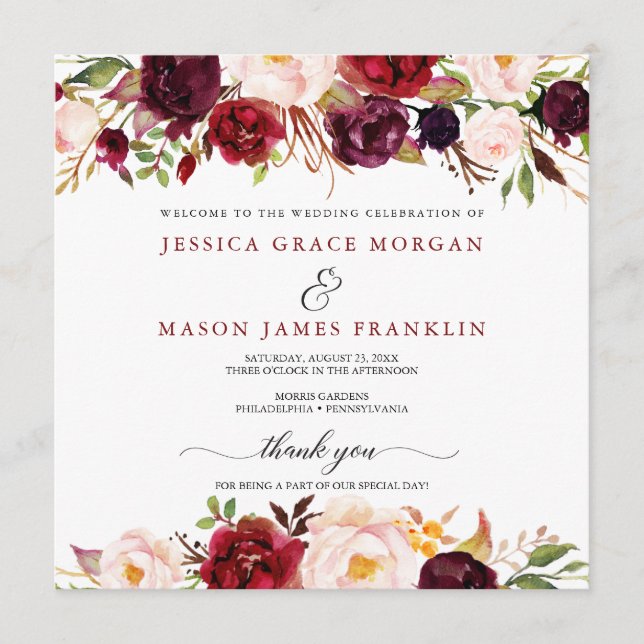 Rustic Marsala Burgundy Wedding Program Programme (Front)