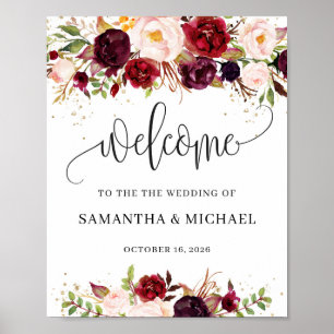 Rustic marsala burgundy wedding welcome sign