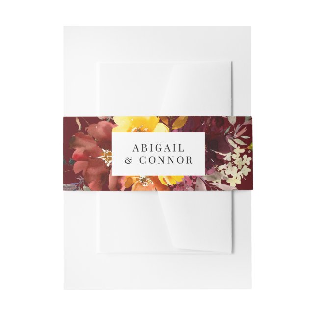 Rustic Marsala Burnt Orange Fall Wreath Invitation Belly Band (Front Example)