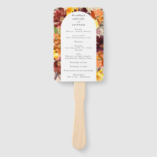 Rustic Marsala Burnt Orange Fall Wreath Program Hand Fan