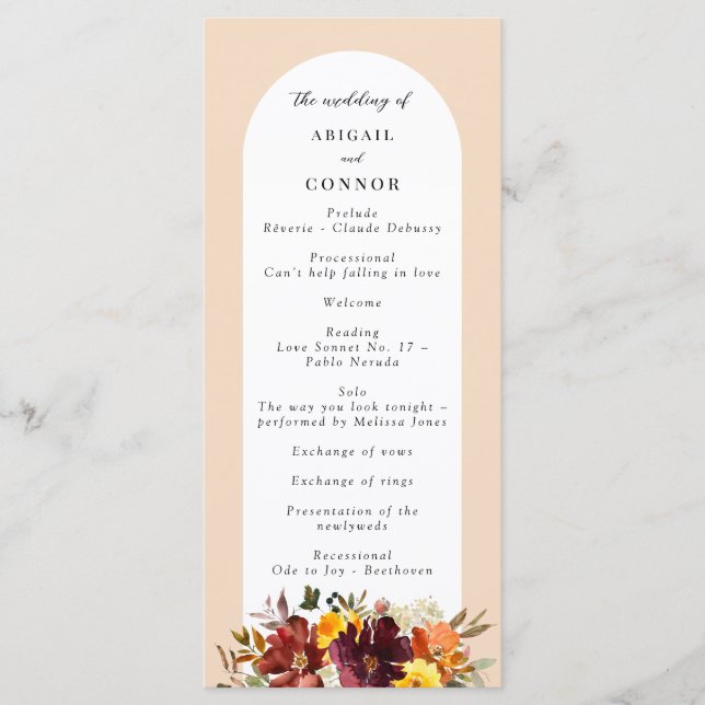 Rustic Marsala Burnt Orange Fall Wreath Programme (Front)