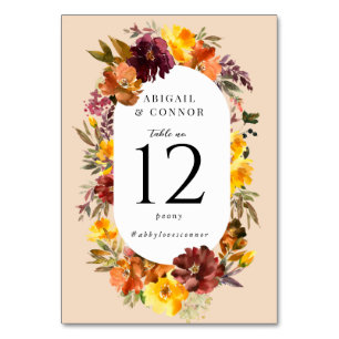 Rustic Marsala Burnt Orange Fall Wreath Table Number
