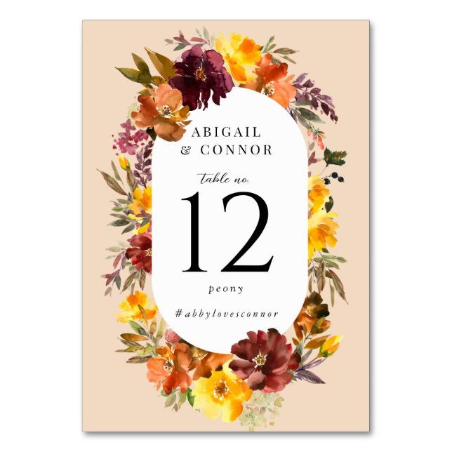 Rustic Marsala Burnt Orange Fall Wreath Table Number (Front)