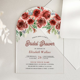 Rustic Marsala Floral Bridal Shower Acrylic Invitations