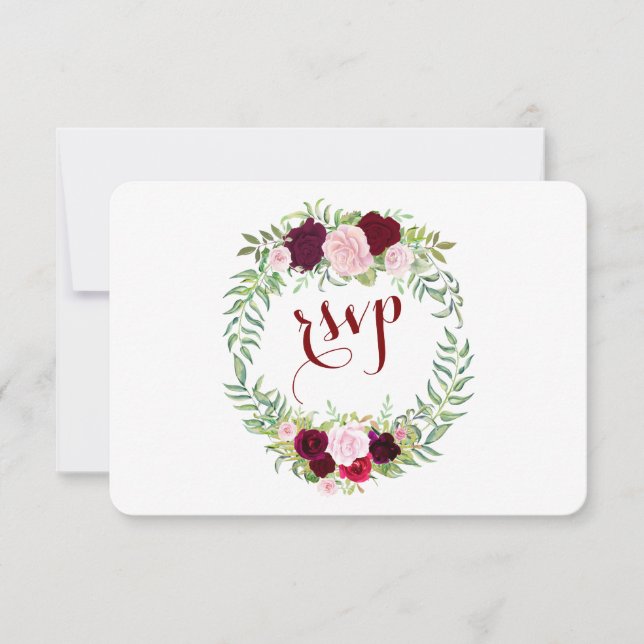 Rustic Marsala Floral Burgundy Wedding RSVP (Front)