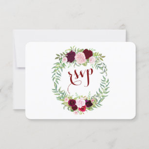Rustic Marsala Floral Burgundy Wedding RSVP Card
