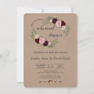 Rustic Marsala Floral Craft Paper Rehearsal Dinner Invitation