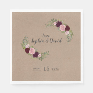 Rustic Marsala Floral Craft Paper Wedding Napkin