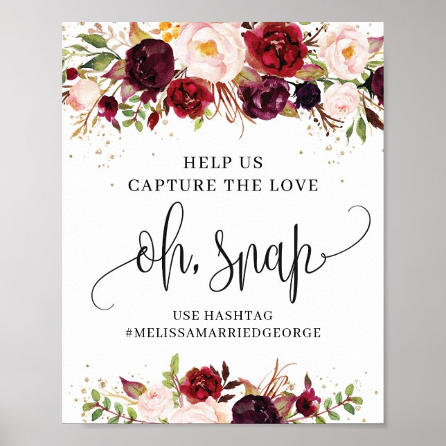 Rustic marsala floral modern capture the love sign (Front)