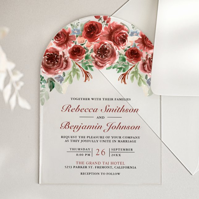 Rustic Marsala Floral Wedding Acrylic Invitations (Creator Uploaded)