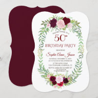 Rustic Marsala Floral Wreath 50th Birthday