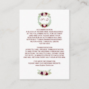 Rustic Marsala Floral Wreath Wedding Details Enclosure Card