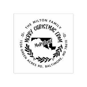 rustic maryland merry christmas return address rubber stamp
